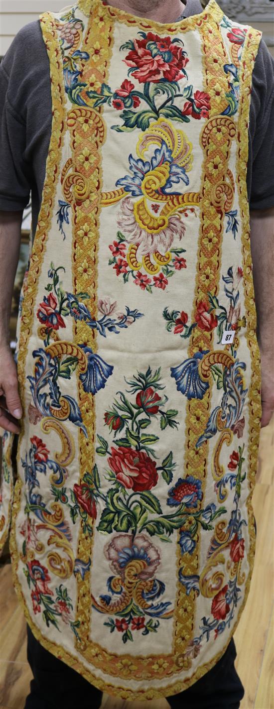 An 18th/19th century French embroidered wool chasuble